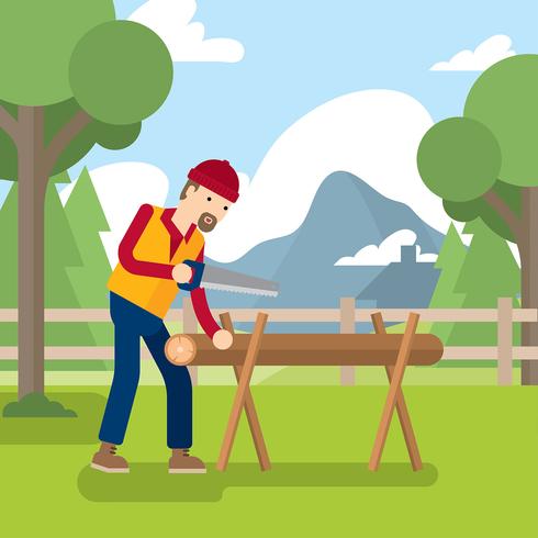 Woodcutter Handsaw Cartoon vecteur gratuit