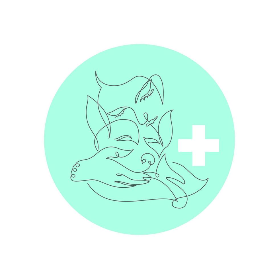 le logo représentant une fille avec un chien est un soutien affectif pour les animaux. concept pour l'illustration de medicine.vector vétérinaire. vecteur