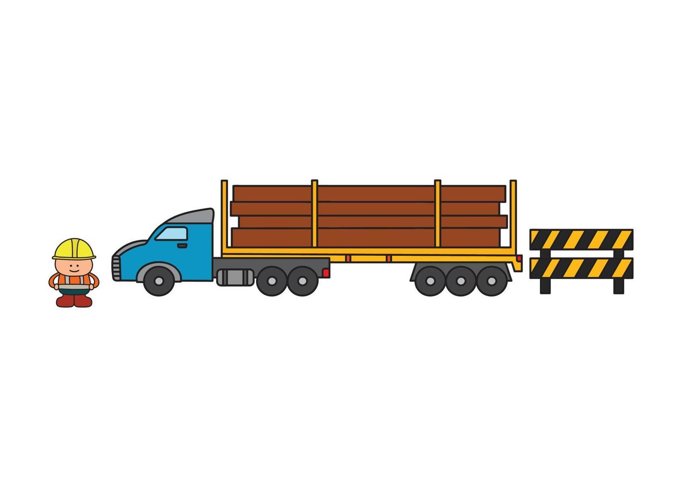illustration vectorielle enfants de couleur dessinés à la main de camion de chargement de construction et travailleur de la construction vecteur