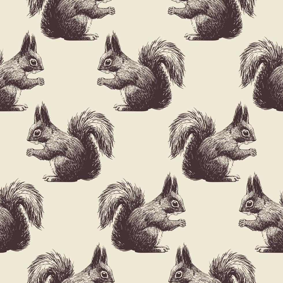 écureuils à motifs dessinés à la main sur fond beige pour l'impression sur papier, textile et décoration. illustration vectorielle. vecteur