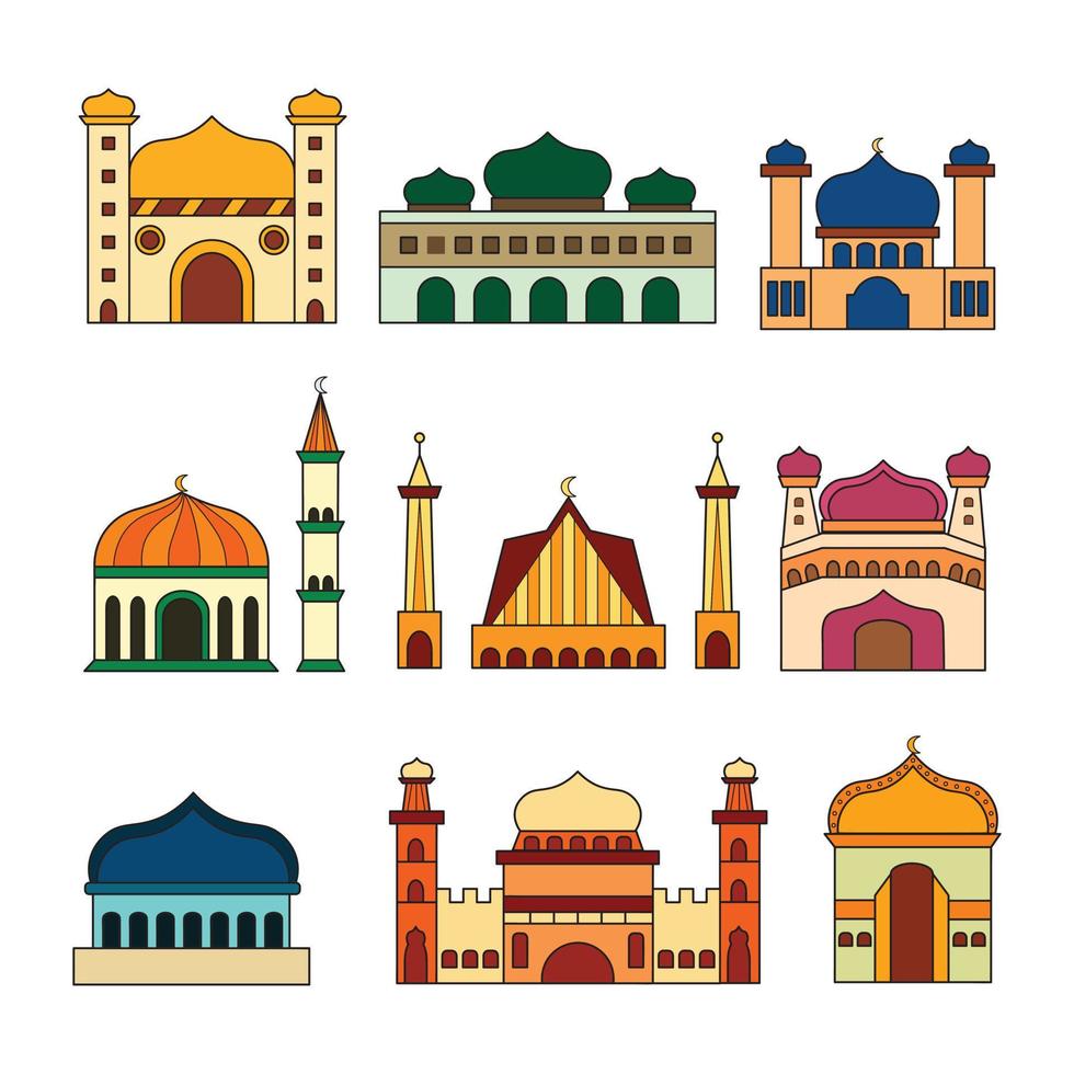 illustration vectorielle ensemble de mosquée islamique vecteur