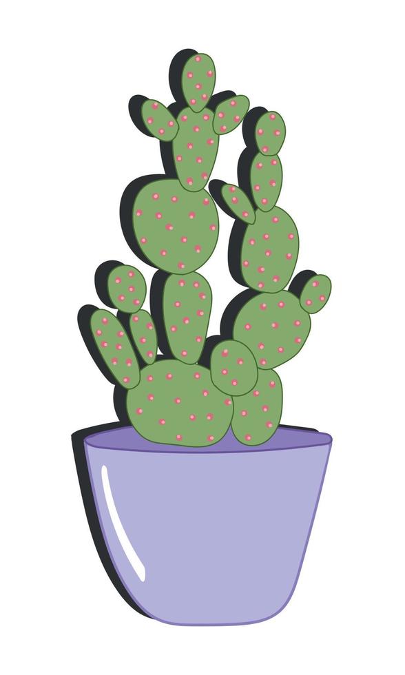 illustration vectorielle de griffonnage. cactus vert en pot violet isolé sur fond blanc. style plat de dessin animé. pour la décoration, autocollants. vecteur