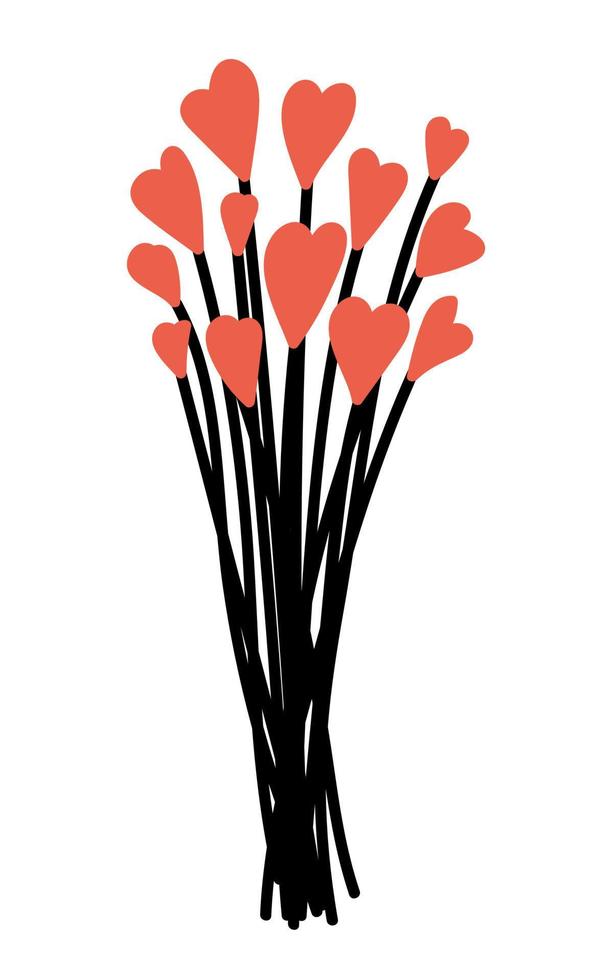 bouquet de fleurs de coeur de vecteur. joli bouquet dessiné à la main avec de jolies fleurs rouges isolées. vecteur