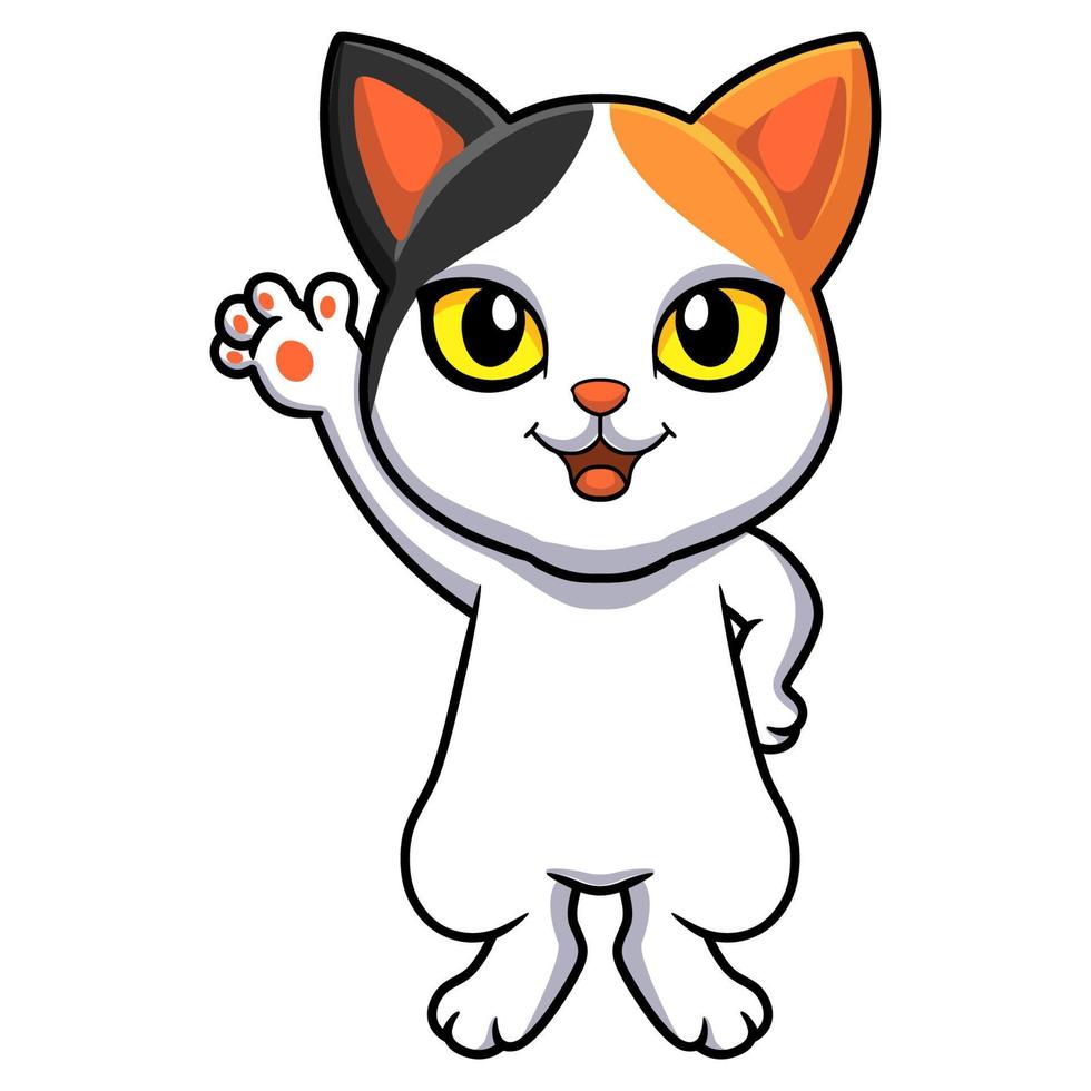 dessin animé mignon chat bobtail japonais agitant la main vecteur