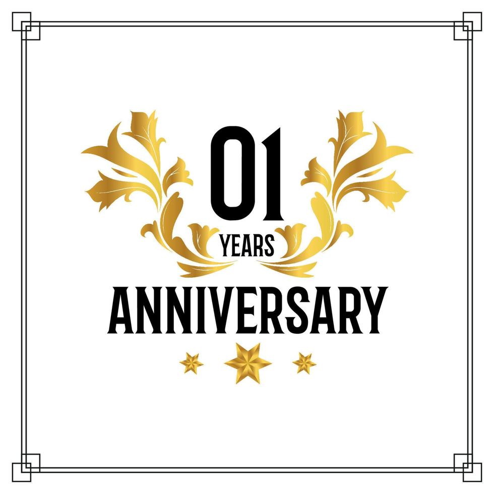 logo du 01e anniversaire, célébration luxueuse de la conception de vecteurs de couleur dorée et noire. vecteur