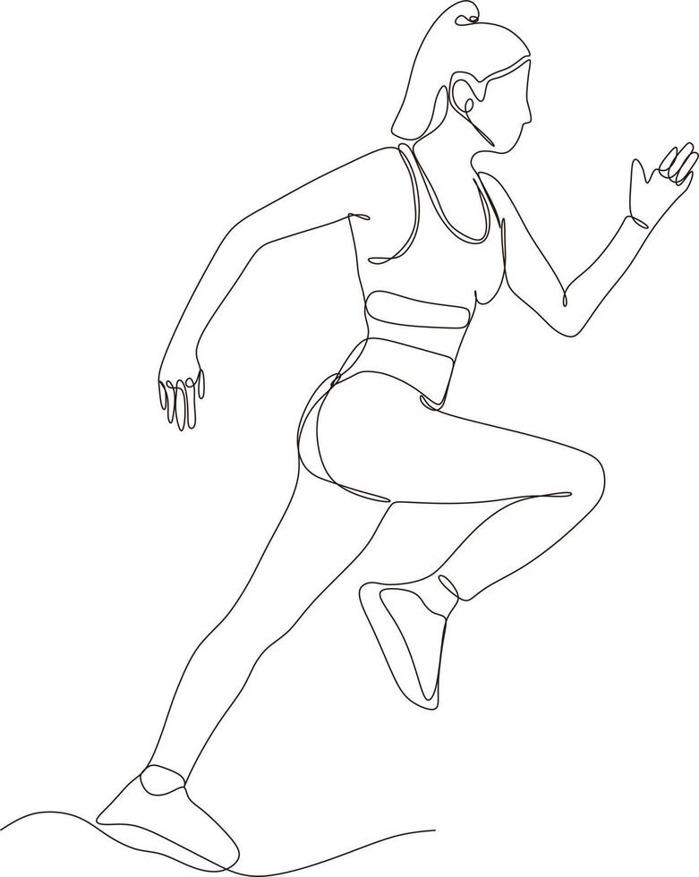 dessin au trait continu. femme de sport en cours d'exécution sur fond blanc. illustration vectorielle vecteur