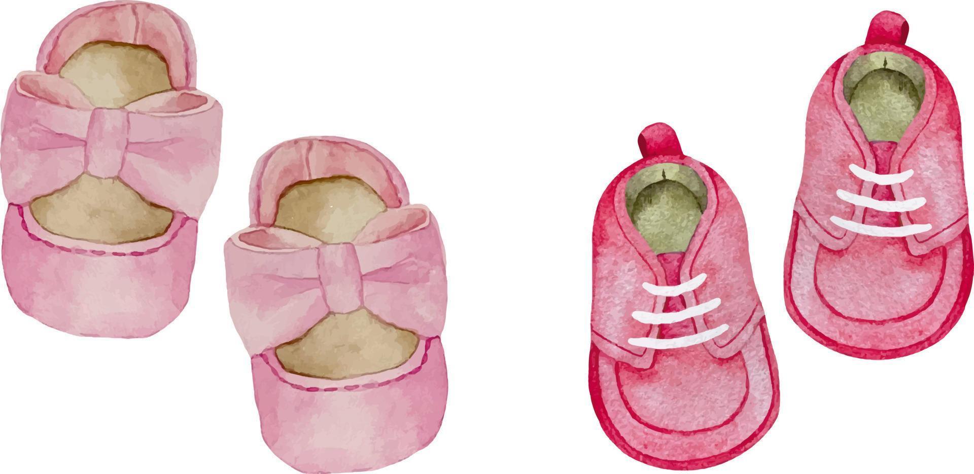 ensemble de douche bébé fille aquarelle. c'est un thème fille avec des chaussures. c'est une illustration de fille vecteur