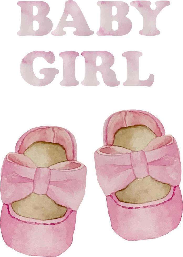 ensemble de douche bébé fille aquarelle. c'est un thème fille avec des chaussures. c'est une illustration de fille vecteur
