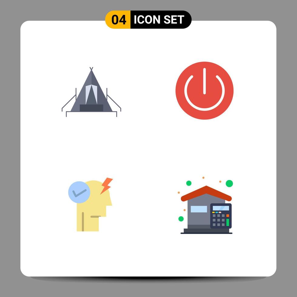 interface mobile icône plate ensemble de 4 pictogrammes d'appareils de camping de puissance de tente esprit éléments de conception vectoriels modifiables vecteur