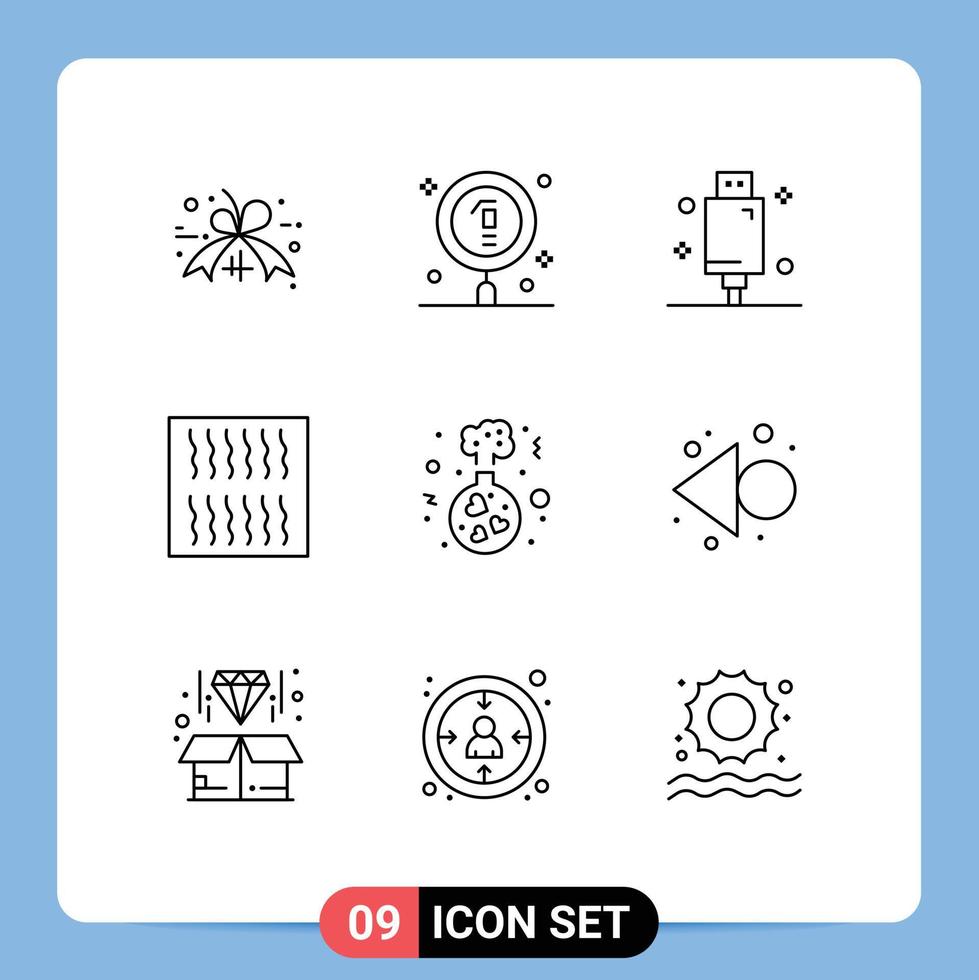 pack de lignes vectorielles modifiables de 9 contours simples d'équipement de pâtes de câble de réallumage de coeur éléments de conception vectoriels modifiables vecteur