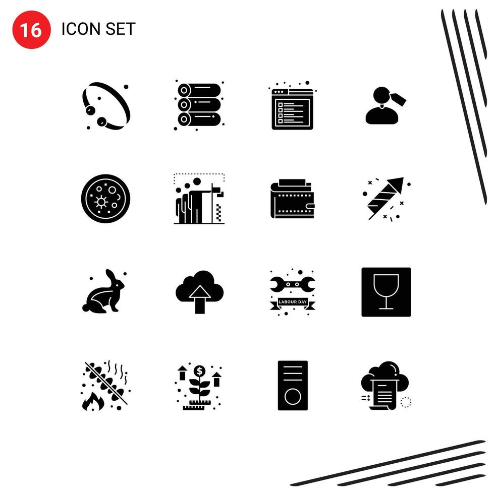 pack de 16 signes et symboles de glyphes solides modernes pour les supports d'impression Web tels que les éléments de conception vectoriels modifiables de balise de crinière de navigateur de travail de vie vecteur