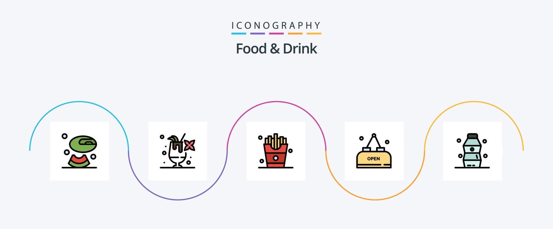 ligne de nourriture et de boisson remplie de pack d'icônes plat 5 comprenant. repas. boire. nourriture. vecteur