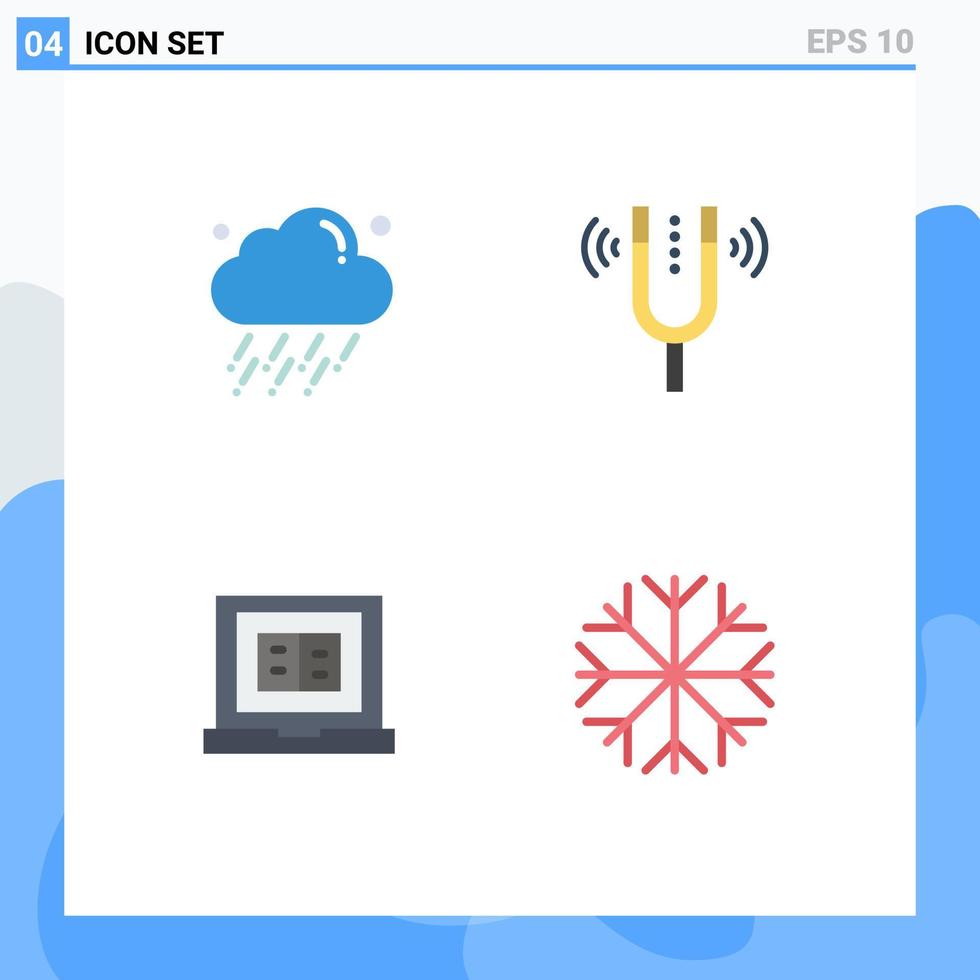 ensemble de pictogrammes de 4 icônes plates simples d'éléments de conception vectoriels éditables pour ordinateur portable cloud book wind kamerton vecteur
