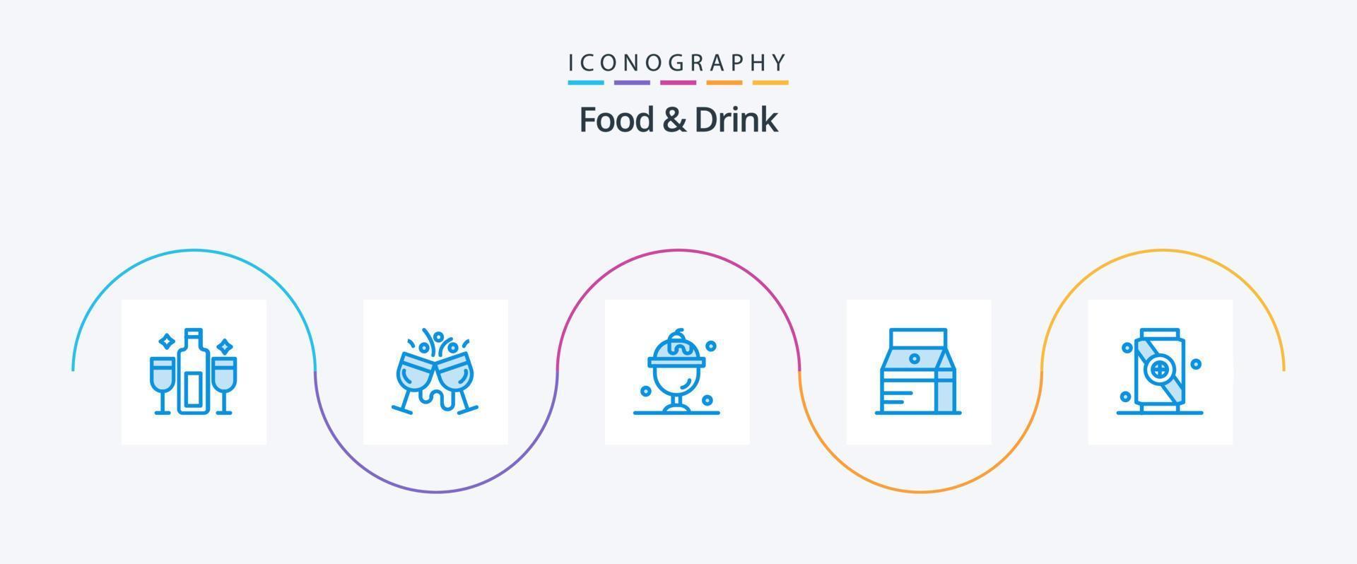 pack d'icônes bleues de nourriture et de boisson 5, y compris la nourriture. bouteille. boire. l'été vecteur