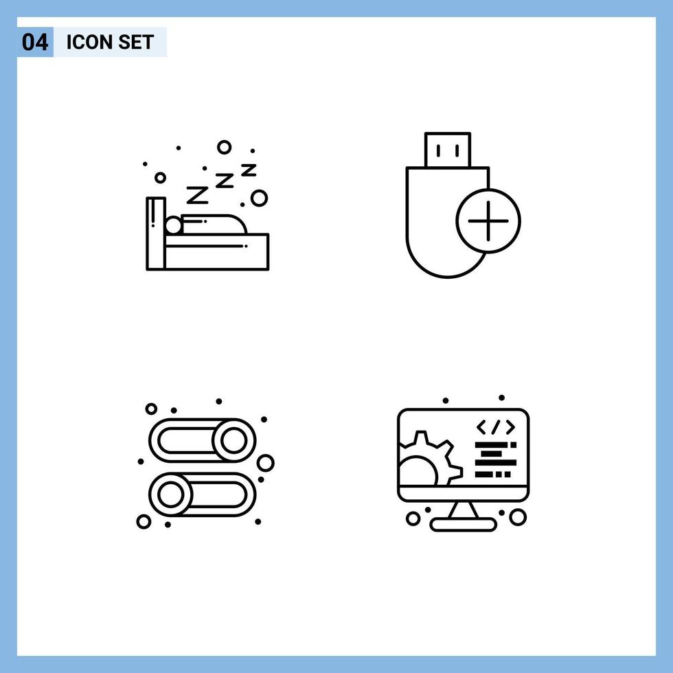 ensemble de 4 symboles d'icônes d'interface utilisateur modernes signes pour l'interface de nuit ajouter du matériel désactiver les éléments de conception vectoriels modifiables vecteur