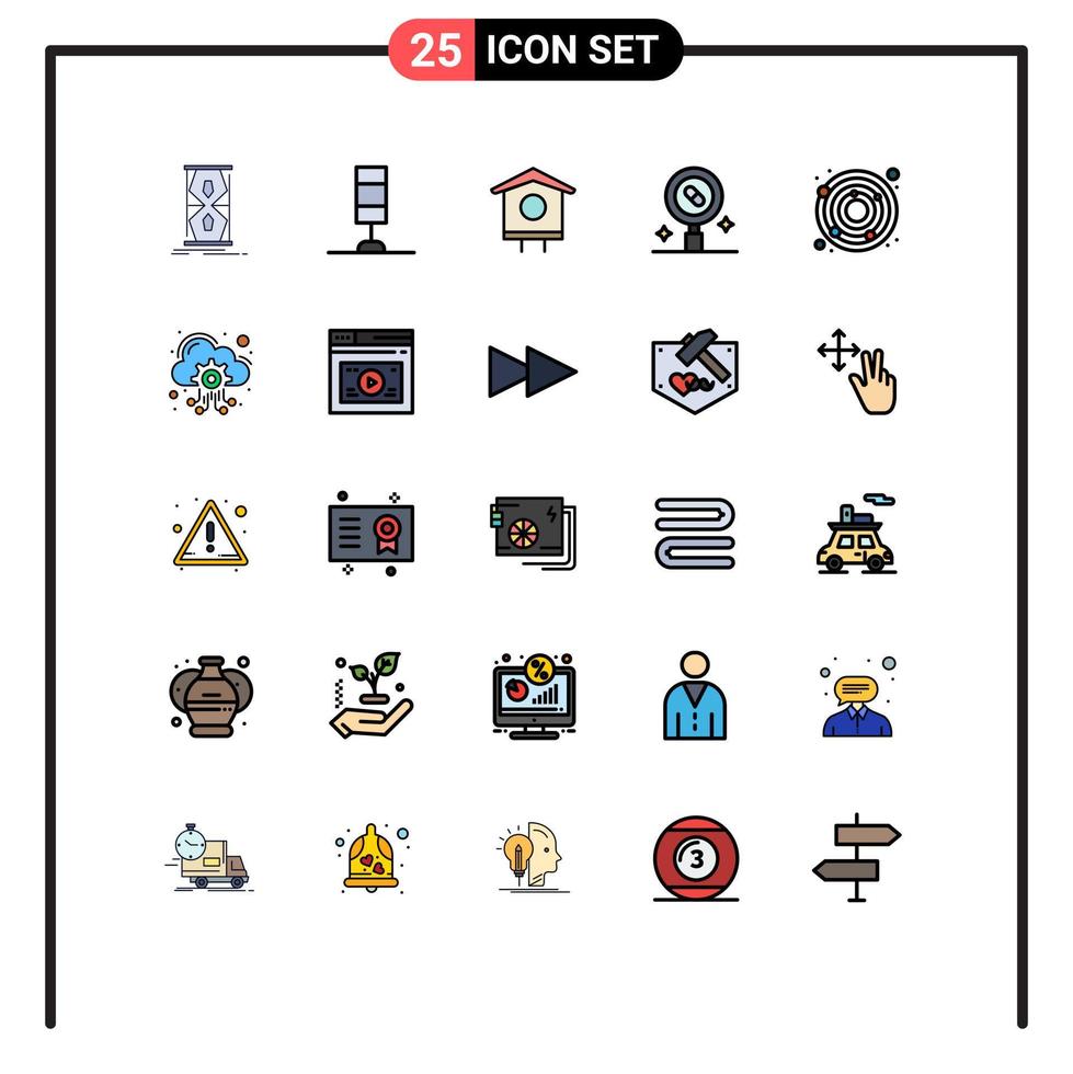 25 interface utilisateur ligne remplie pack de couleurs plates de signes et symboles modernes d'astronomie maison de médecine recherche médicale éléments de conception vectoriels modifiables vecteur