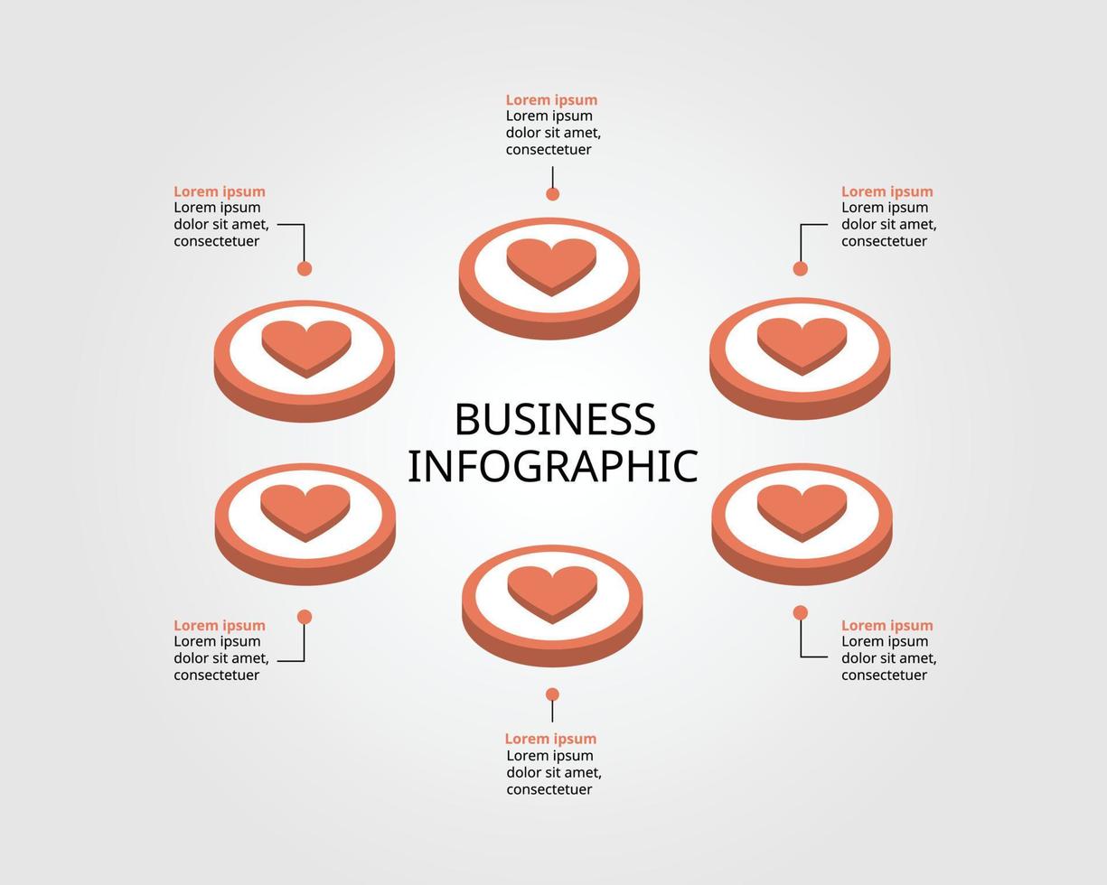 modèle de coeur ou d'amour pour infographie pour présentation pour 6 éléments vecteur
