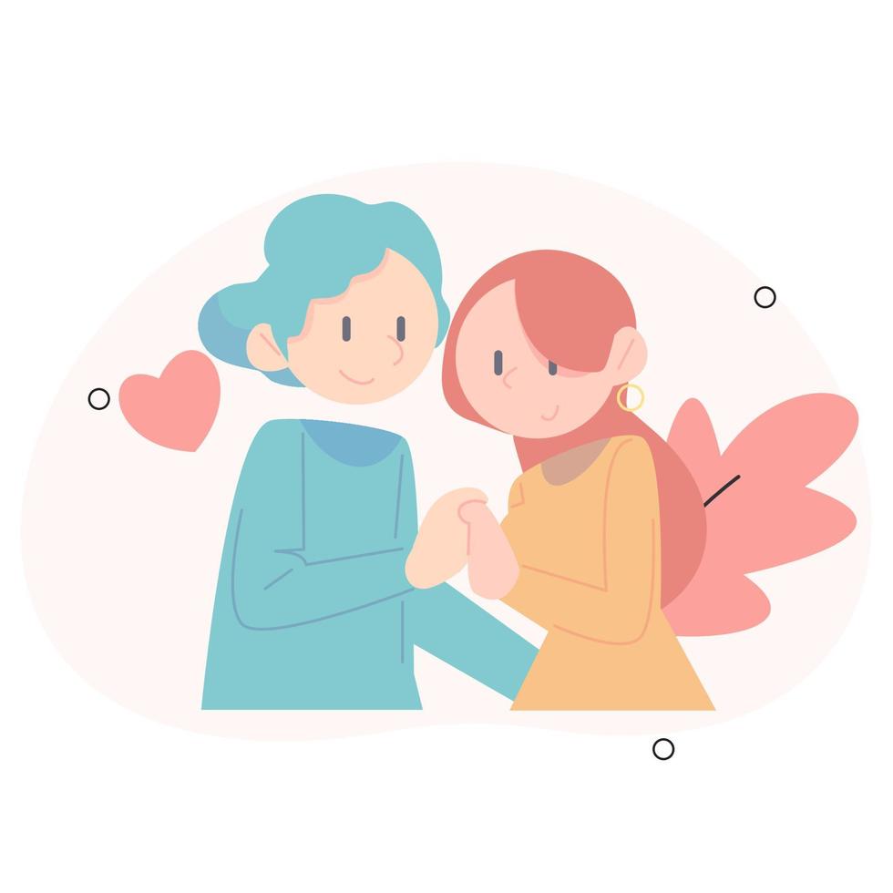 bonne saint valentin, deux couples heureux, calendrier 14 février, deux personnes se serrant les coudes. illustration vectorielle plane vecteur