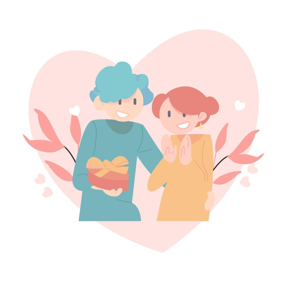 bonne saint valentin, deux couples heureux, calendrier 14 février, deux personnes se serrant les coudes. illustration vectorielle plane vecteur