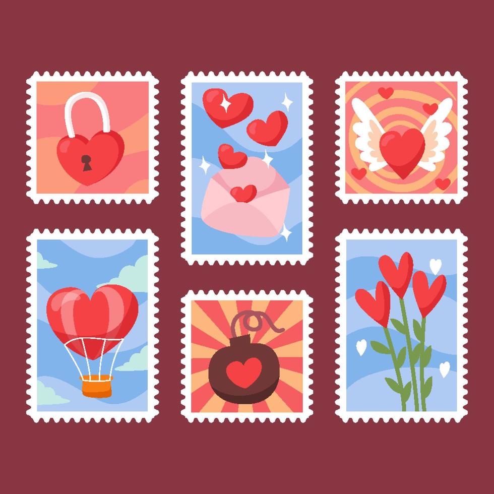 ensemble d'autocollants de timbres de la Saint-Valentin vecteur