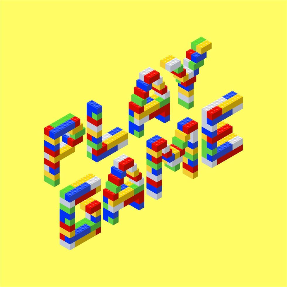 police faite de blocs de plastique colorés. l'inscription jouer au jeu sur fond jaune. illustration vectorielle vecteur