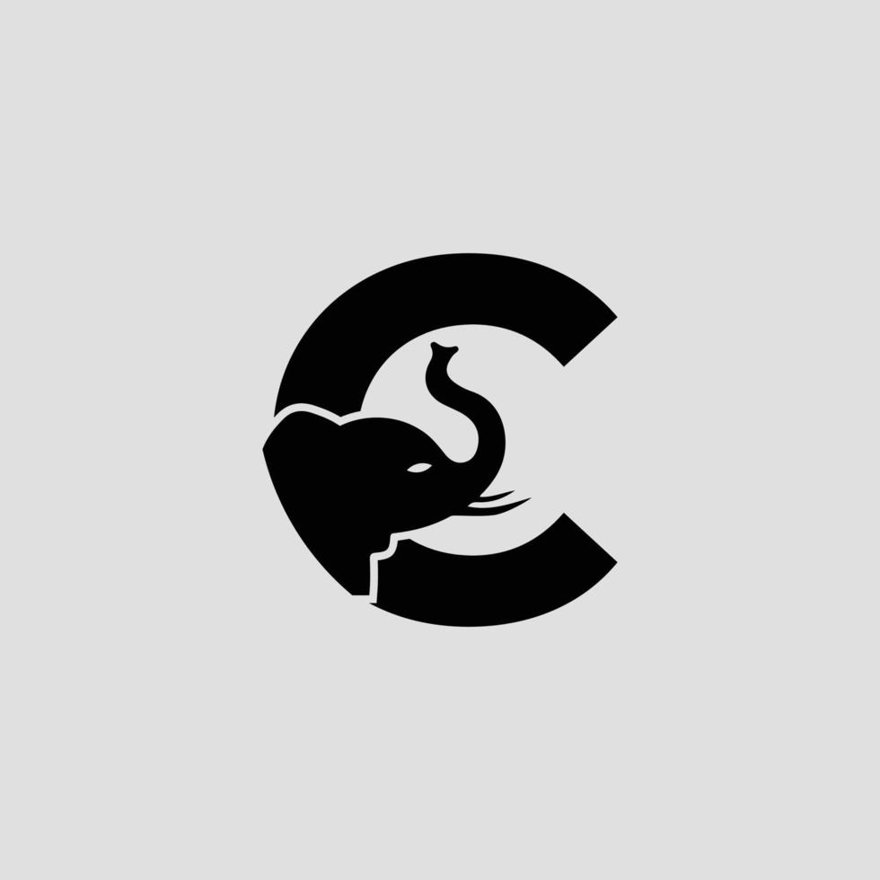 lettre initiale c avec modèle, signe ou icône de logo vectoriel abstrait éléphant. tête d'éléphant moderne incorporée dans la lettre c. concept d'espace négatif avec typographie moderne.