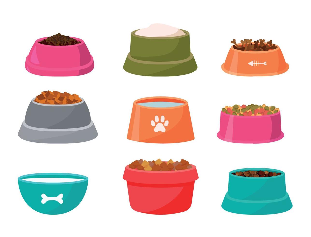 chien, chat, animal ou animal de compagnie illustration vectorielle de bol de nourriture complet. conception plate d'icône logo clipart simple. vecteur