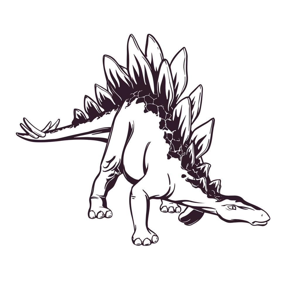 isolé sur blanc dessin d'un stegosaurus dans un style comique. dessin à main levée. pour le design, le tatouage, l'impression de t-shirts, le logo. illustration vectorielle. vecteur