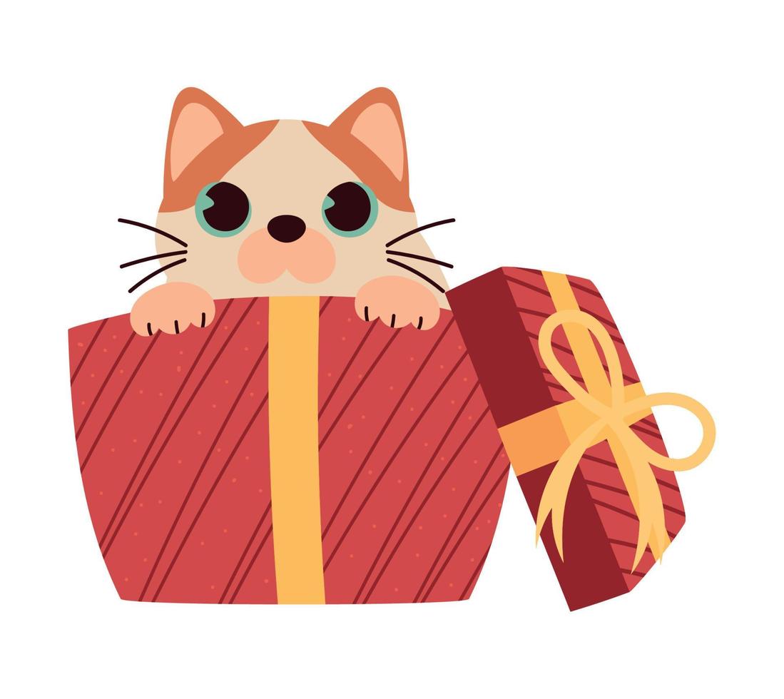 chat de noel en cadeau vecteur