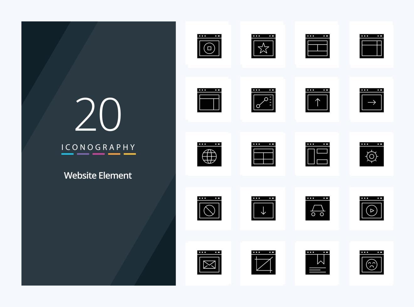 20 icône de glyphe solide d'élément de site Web pour la présentation vecteur