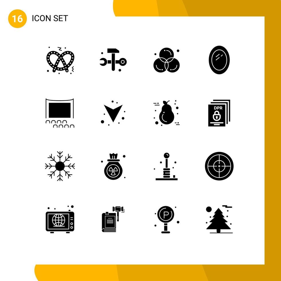 16 glyphes solides universels définis pour les applications web et mobiles foule public cercle miroir meubles éléments de conception vectoriels modifiables vecteur
