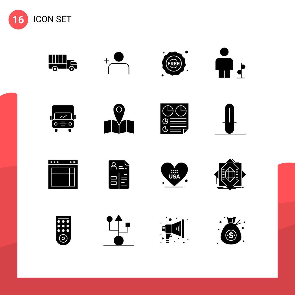 interface mobile glyphe solide ensemble de 16 pictogrammes de panneau de signalisation de transport corps humain gratuit éléments de conception vectoriels modifiables vecteur