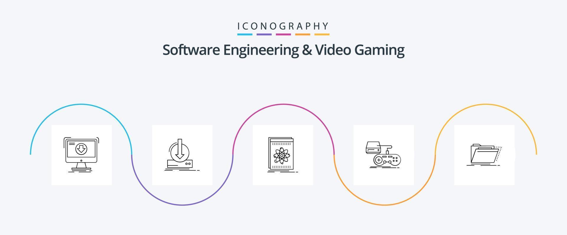 pack d'icônes de la ligne 5 de génie logiciel et de jeu vidéo, y compris le répertoire. archive. Plate-forme. jouer. jeu vidéo vecteur