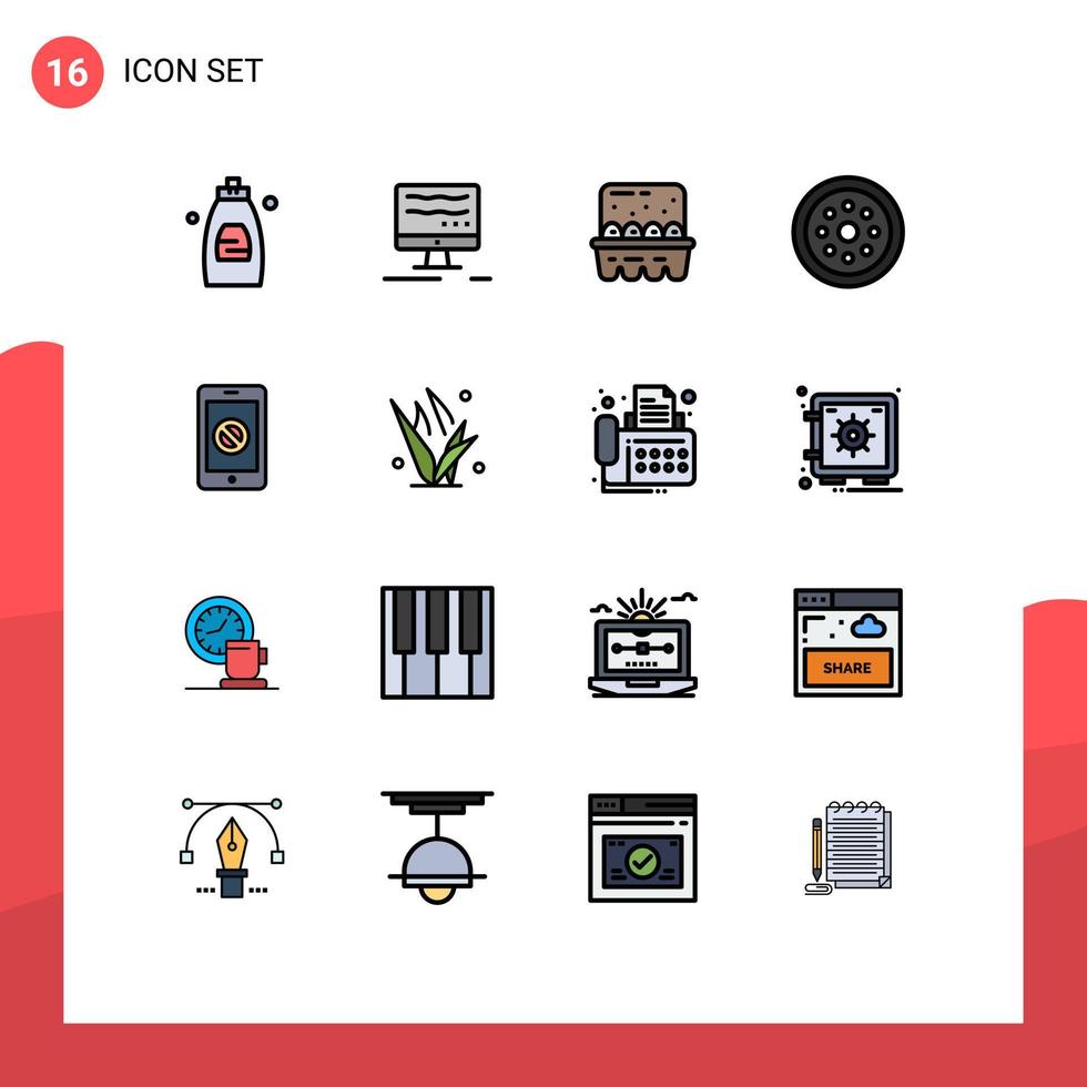 ensemble de 16 lignes remplies de couleurs plates commerciales pour la sécurité de la cuisine intelligente cellulaire verrouillée éléments de conception vectoriels créatifs modifiables vecteur