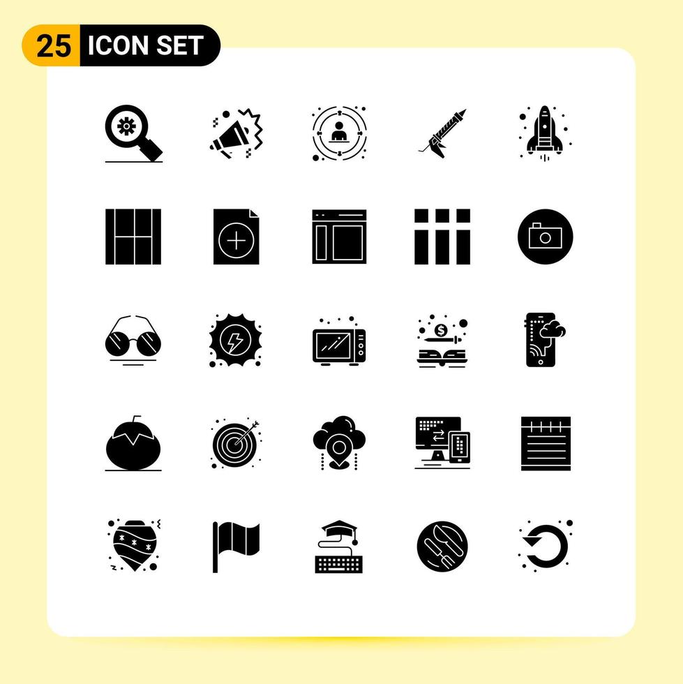 25 concept de glyphe solide pour les sites Web mobiles et applications ustensiles réparation lien pistolet éléments de conception vectoriels modifiables stratégiques vecteur