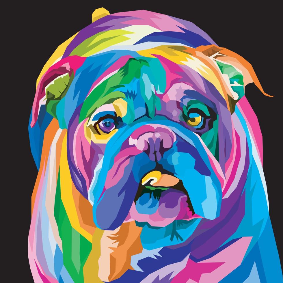 chien à tête de carlin coloré sur un style pop art géométrique vecteur