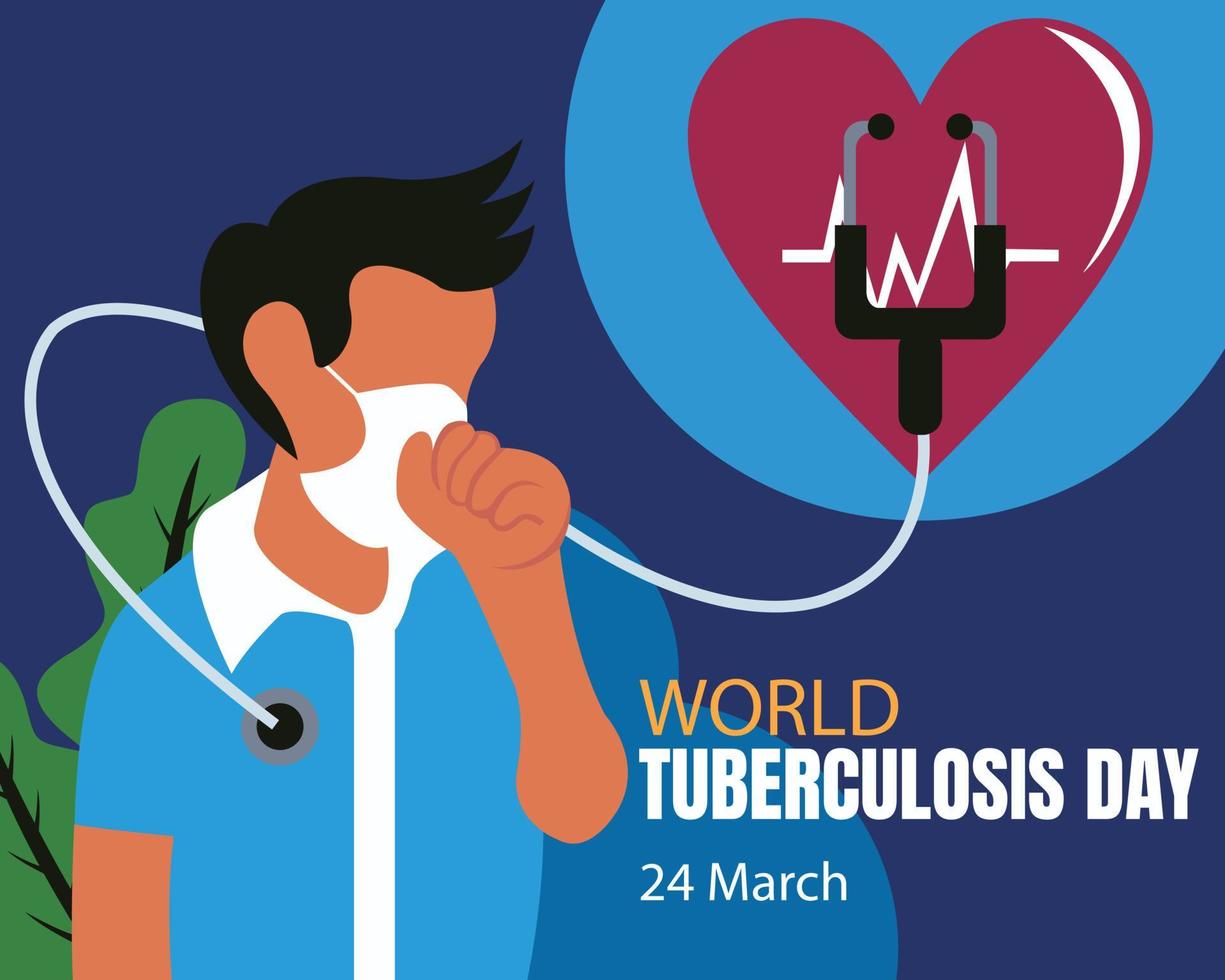 illustration graphique vectoriel d'un homme portant un masque tousse, montrant un stéthoscope, parfait pour la journée internationale, la journée mondiale de la tuberculose, célébrer, carte de voeux, etc.