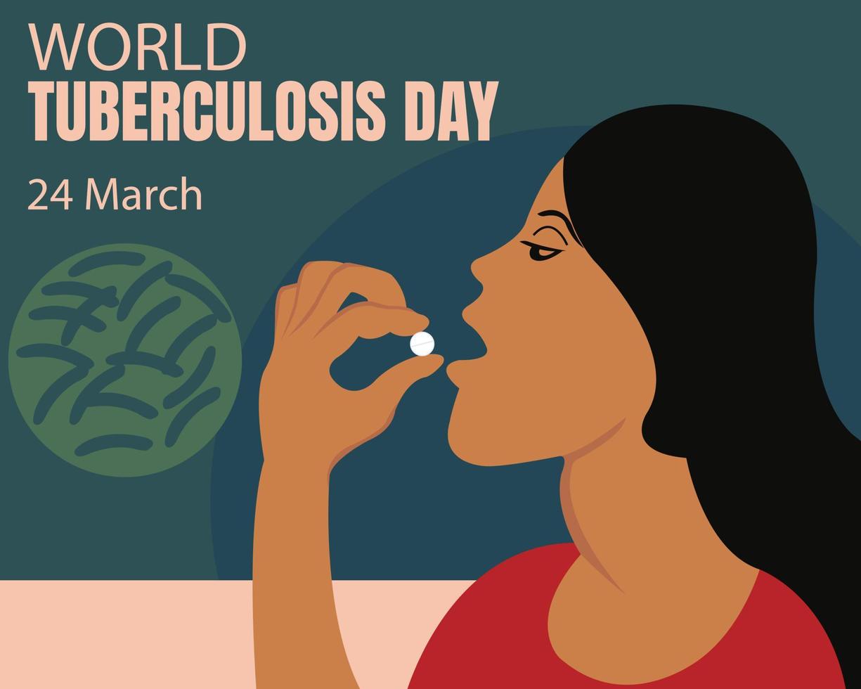 illustration vectorielle graphique d'un patient tuberculeux mange un comprimé de médicament, parfait pour la journée internationale, la journée mondiale de la tuberculose, célébrer, carte de voeux, etc. vecteur