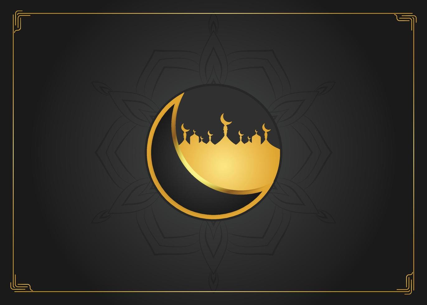 bannière horizontale élégante de cadre d'or de ramadan avec la mosquée et la lune vecteur