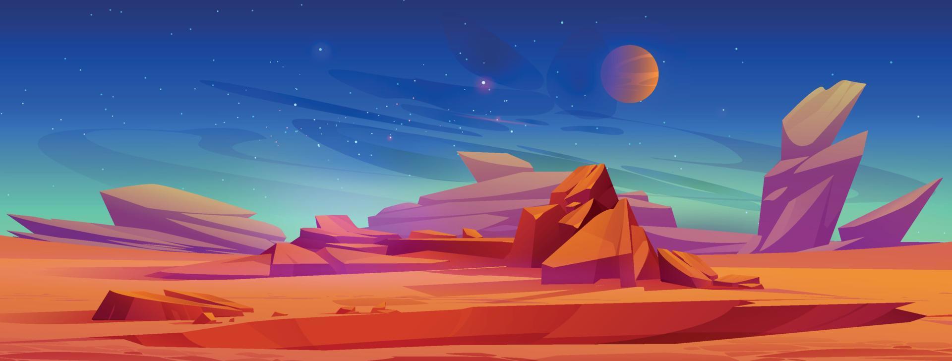paysage désertique de la surface de mars la nuit vecteur