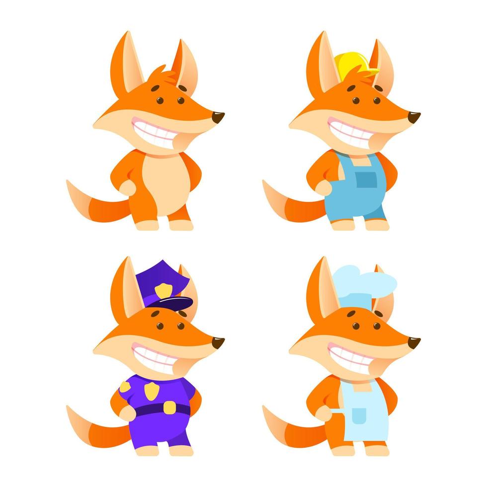 chanterelles en costumes de différentes professions. ensemble de personnages de dessins animés pour impression et site web. illustration vectorielle vecteur