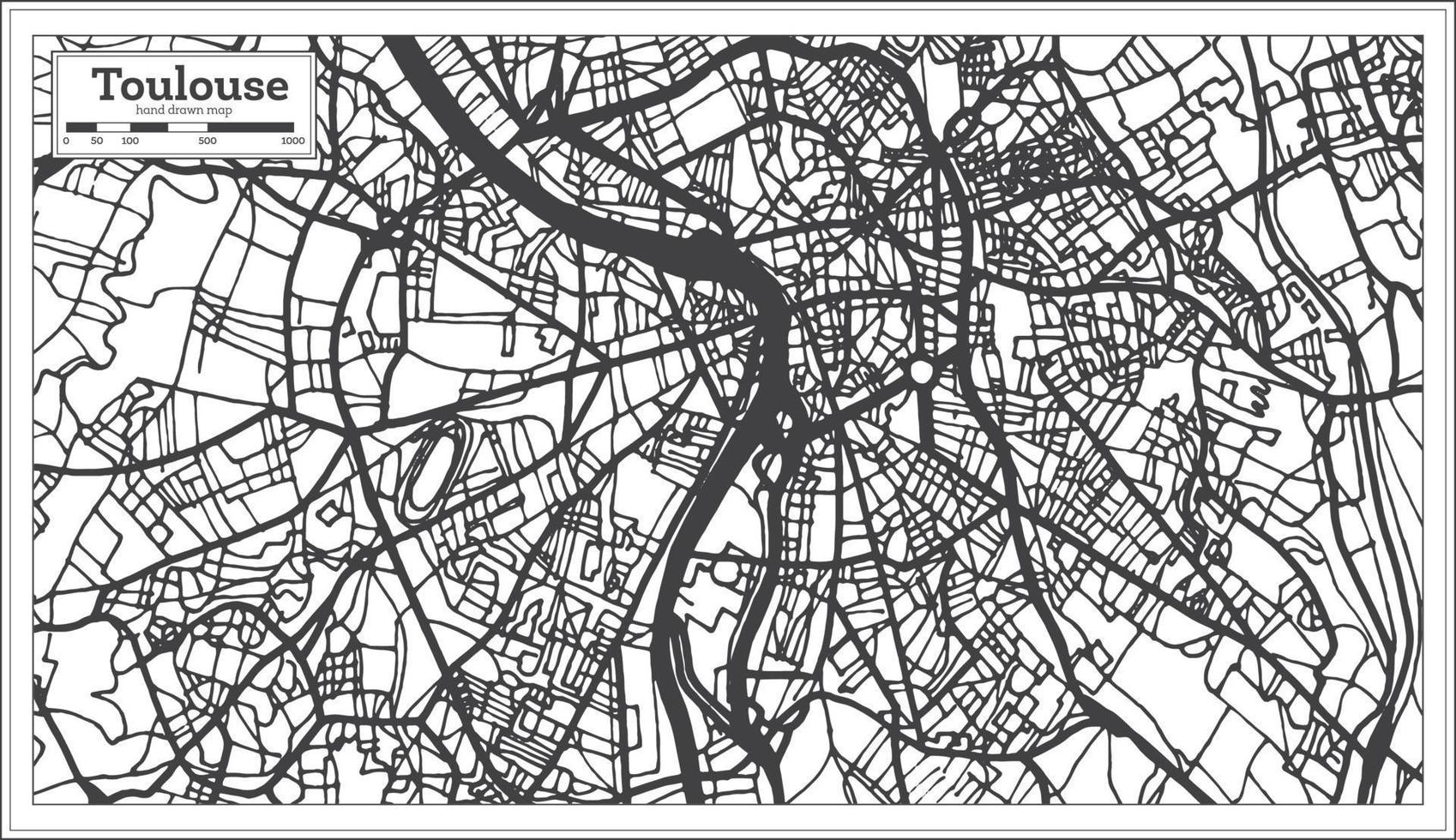 plan de la ville de toulouse france dans un style rétro. carte muette. vecteur