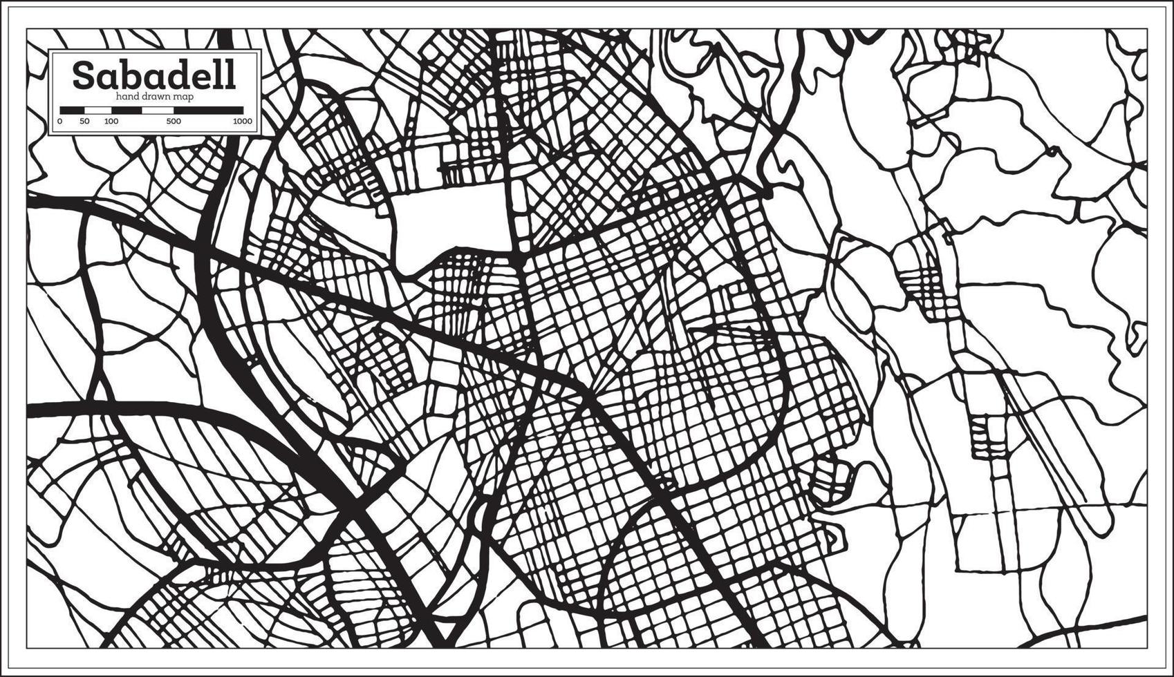carte de la ville de sabadell en espagne dans un style rétro. carte muette. vecteur