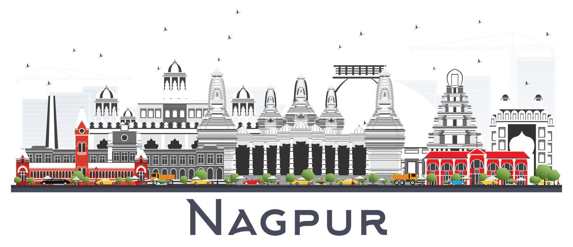 nagpur inde toits de la ville avec des bâtiments gris isolés sur blanc. vecteur