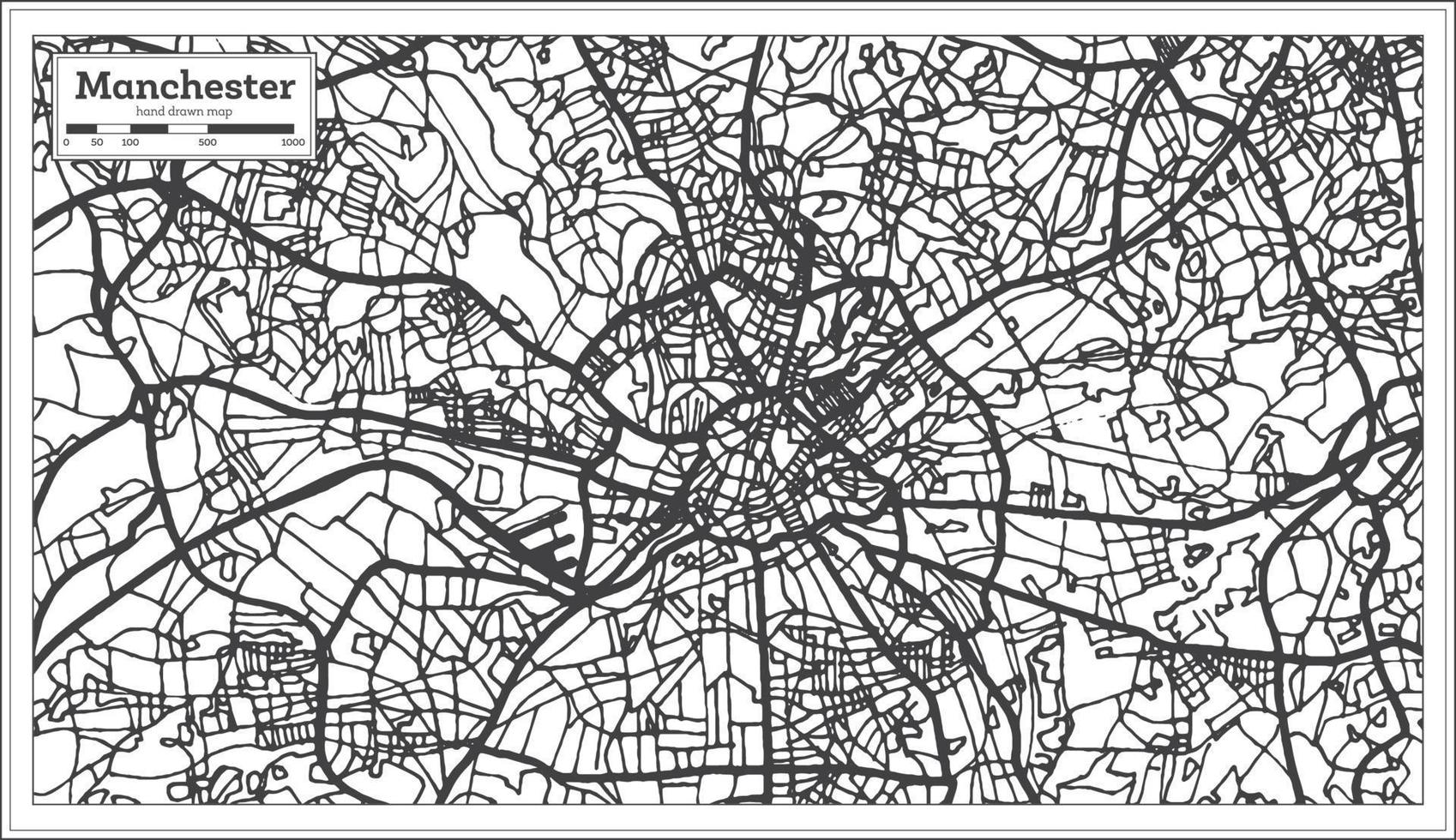 plan de la ville de manchester en angleterre dans un style rétro. carte muette. vecteur