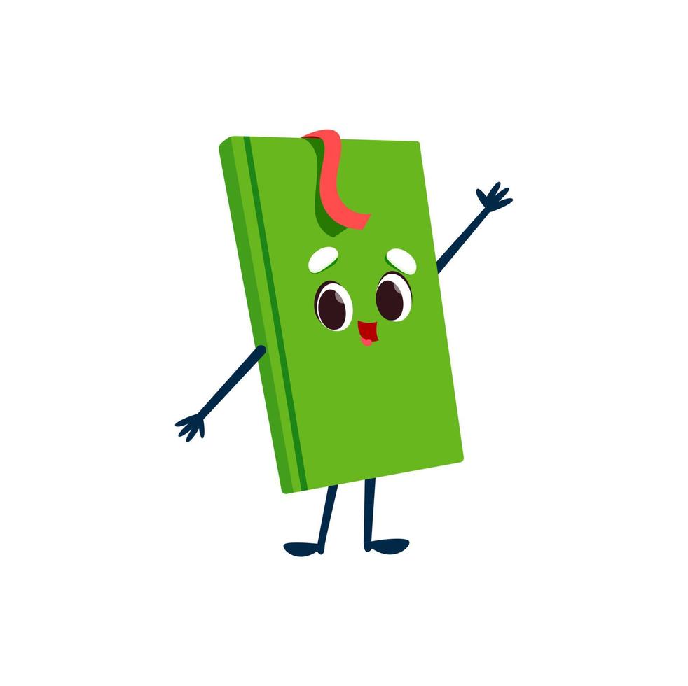 personnage de livre vert de dessin animé à couverture rigide, vecteur
