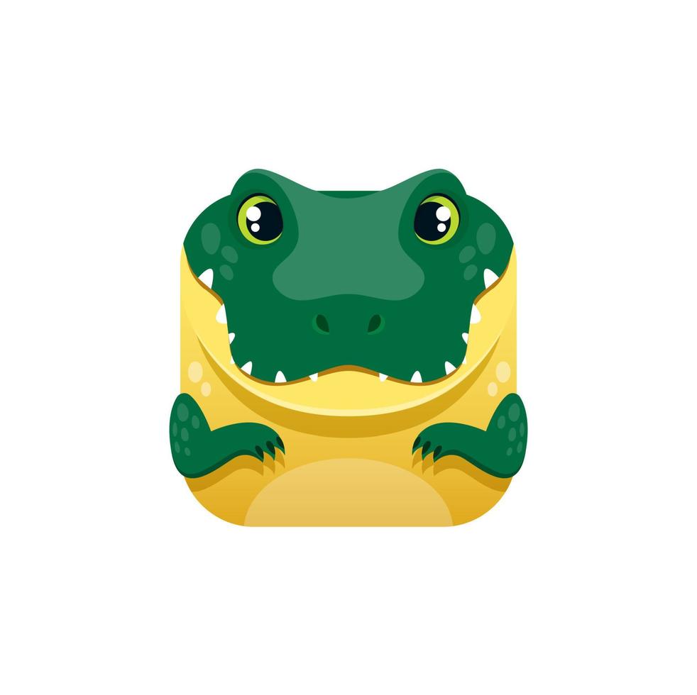 crocodile dessin animé kawaii animal carré, alligator vecteur