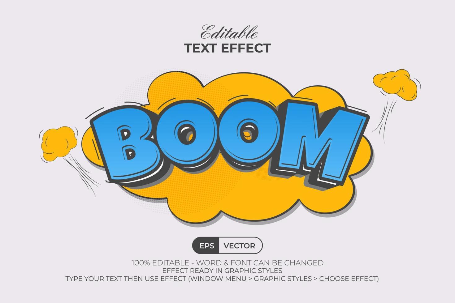 effet de texte boom style comique. effet de texte modifiable avec discours de bulle de nuage. vecteur