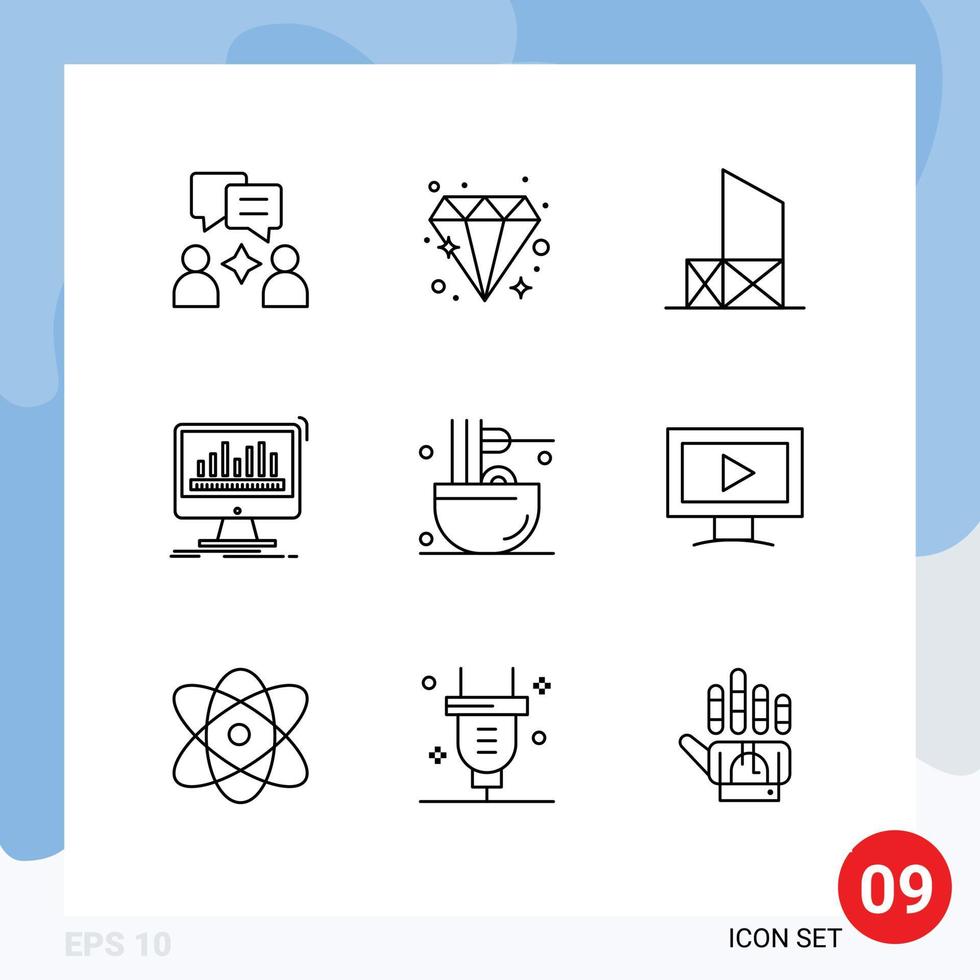 symboles d'icônes universels groupe de 9 contours modernes de statistiques de boissons sauveteur traitement de données éléments de conception vectoriels modifiables vecteur