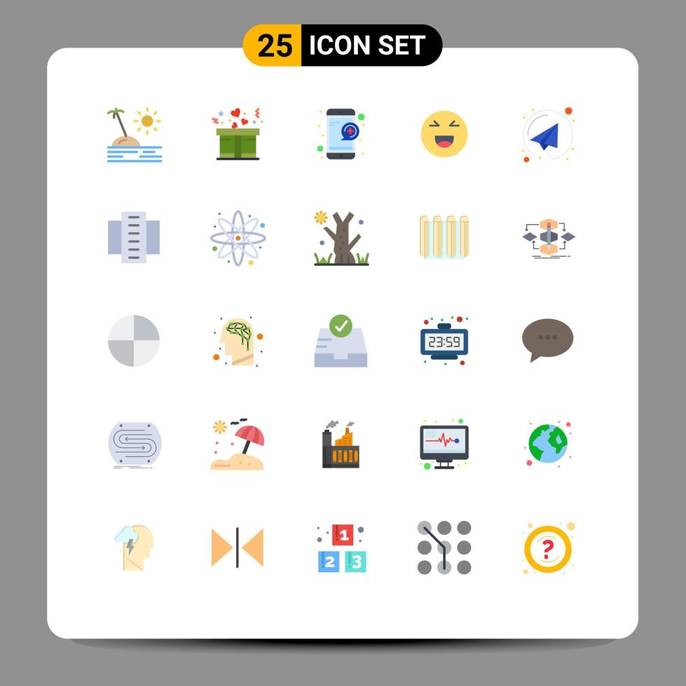 pictogramme ensemble de 25 couleurs plates simples d'envoi d'e-mails en ligne heureux emoji éléments de conception vectoriels modifiables vecteur